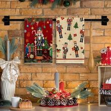 1/2 Set Of Kitchen Hand Towels With Soldier And Christmas Tree Patterns, Decorated With Balls. Durable Indoor And Outdoor Decorative Towels, Suitable For Kitchen, Furniture, Christmas Party Decoration, Holiday Themes, And Home Decor. - Multicolor - View 4