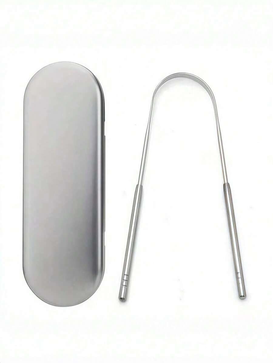 1pc Stainless Steel Tongue Scraper-With A Piece Of Box, For Removing Tongue Coating & Reducing Bad Breath, Oral Hygiene Tool, Easy To Use Oral Cleaning Kit - Multicolor - View 1