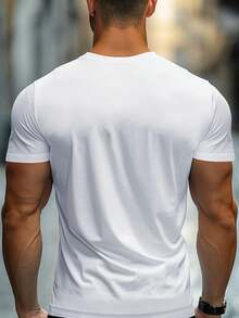 Men'S Creative Cursive Letter Pattern Print Shoulder T-Shirt - White - View 2