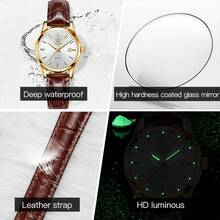 OLEVS Elegant Ladies Quartz Watch, Gold Round Date Dial, Retro Brown Leather Strap Minimalist Wristwatch For Daily & Holiday Gift - one-size - View 5