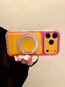 Cute Dual-Color Candy Camera Protective Phone Case, Compatible With IPhone 17 Pro Max 17 Pro 16 Pro 16 Pro Max 15 14 13 Pro Max 14 15 16 Plus 13 15 17, With Rotatable Ring Stand, Shockproof Protective Shell, Gift - Rose Red Yellow - View 2