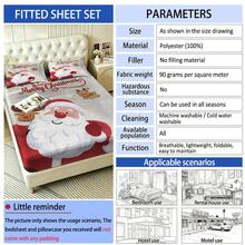 3pcs Christmas Themed Bedding Set (1 Fitted Sheet + 2 Pillowcases, No Fillings), Santa Claus, Reindeer, Mattress Protector, Bedroom Printed Bed Cover, Machine Washable, Multiple Sizes, Suitable For Guest Room, Home, Holiday Atmosphere Decoration - Multicolor01 - View 4