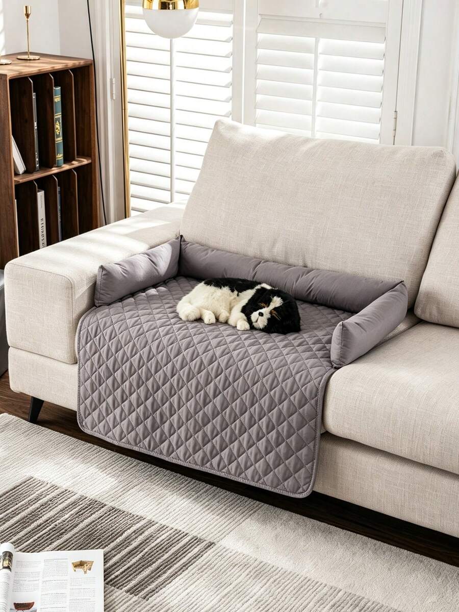 Cooling Pet Bed With Neck And Head Support, Soft Summer Pet Sofa Bed, Suitable For Small Dogs, Medium Dogs And Cats, Washable Pet Sofa Cover, Suitable For Home Use, Perfect Summer Gift For Kittens And Puppies - Light Grey - View 1