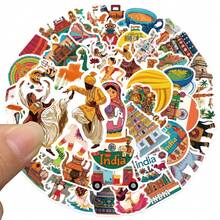 50Pcs Funny India Travel Stickers Aesthetics Scrapbook Stickers Pack India Souvenir Graffiti Stickers World Travel Stickers Vinyl Waterproof Stickers For Water Bottle,Computer,Laptop,Phone,Luggage,Notebook,Fridge - Multicolor - View 8