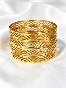 Texture And Hollow Out Multiple Optional Layered Bracelets, Suitable For Daily Banquets, Parties, And Ramadan Wear - Hollow-out Polished Bracelet - View 2