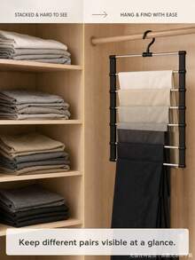 6-Tier Stainless Steel Folding Pants Rack, Skirt Rack Set, Space-Saving Multi-Layer Clothing Storage Rack, Suitable For Wardrobes And Cabinets, Can Store Jeans, Skirts, Etc., Metal Structure, Efficient Closet Storage - Silver - View 4