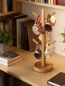 1PC Retro Nan Bamboo Cup Holder European Style Desktop Cup Drainer Rack Living Room Kitchen Office Multi-Purpose Mug Storage Rack Light Luxury Nordic Style Log Color Solid Wood Cup Holder Rounded Corners - 1PC - View 4