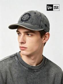 New Era Grey Washed Baseball Cap, Classic Curved Brim Embroidered Logo Hat, Adjustable Casual Sports Cap, Unisex Street Style Accessory - Dark Grey - View 2