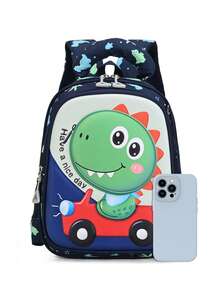 Nueva mochila estilo preppy ligera cómoda linda dinosaurio mochila de hombro para estudiantes simple versátil mochila de campus - Azul - Ver 3