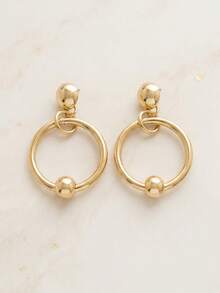 1 Pair Vintage Exaggerated Metal Geometric Round Hoop Earrings For Women, Fashionable Elegant Jewelry Accessories, Suitable For Daily Wear, Holiday Gifts, Casual And Vacation - Yellow Gold - View 4