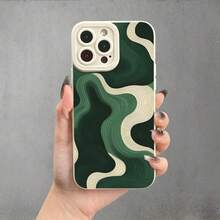 Green Texture Wave UV Print Matte Mobile Phone Case, 360 Degree All-Round Protection For IPhone 11 12 13 14 15 16 Pro Max XR X/ XS 7 8 Plus SE Mini Xmax Smartphones - 黑色 - 查看 2
