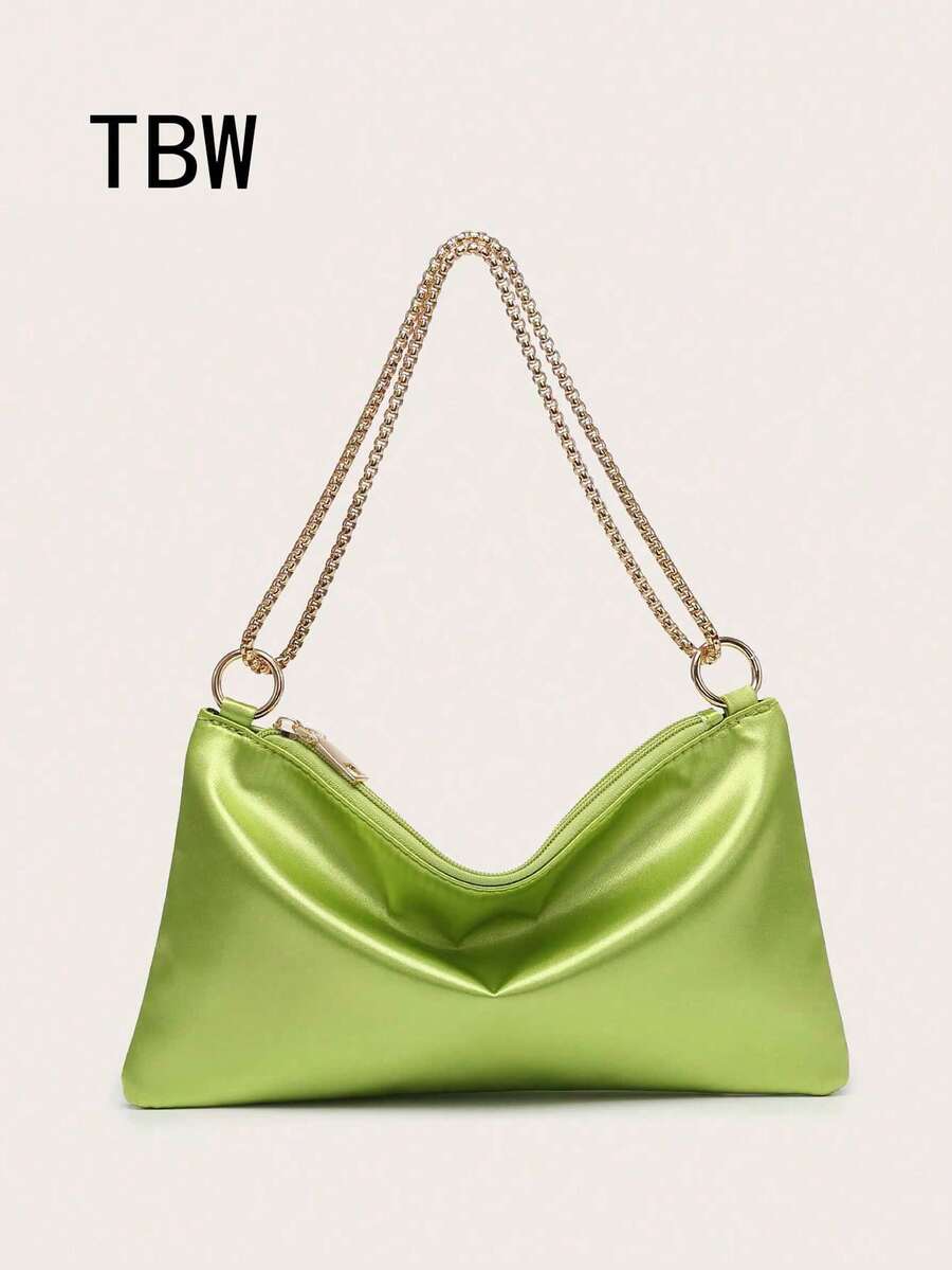 Women's Silk Satin Evening Crossbody Bag, Decorated With Rhinestones, Fashionable, Lightweight, Compact, Suitable For Parties And Outings. - Green - View 1