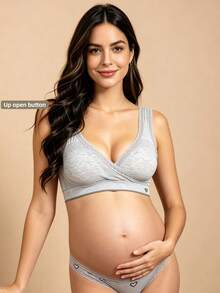 Hart & Haze 1pc Maternity Bra Blue Lace Cross Trim Seamless Nursing Bra, Cool Light Blue - Blue - View 1