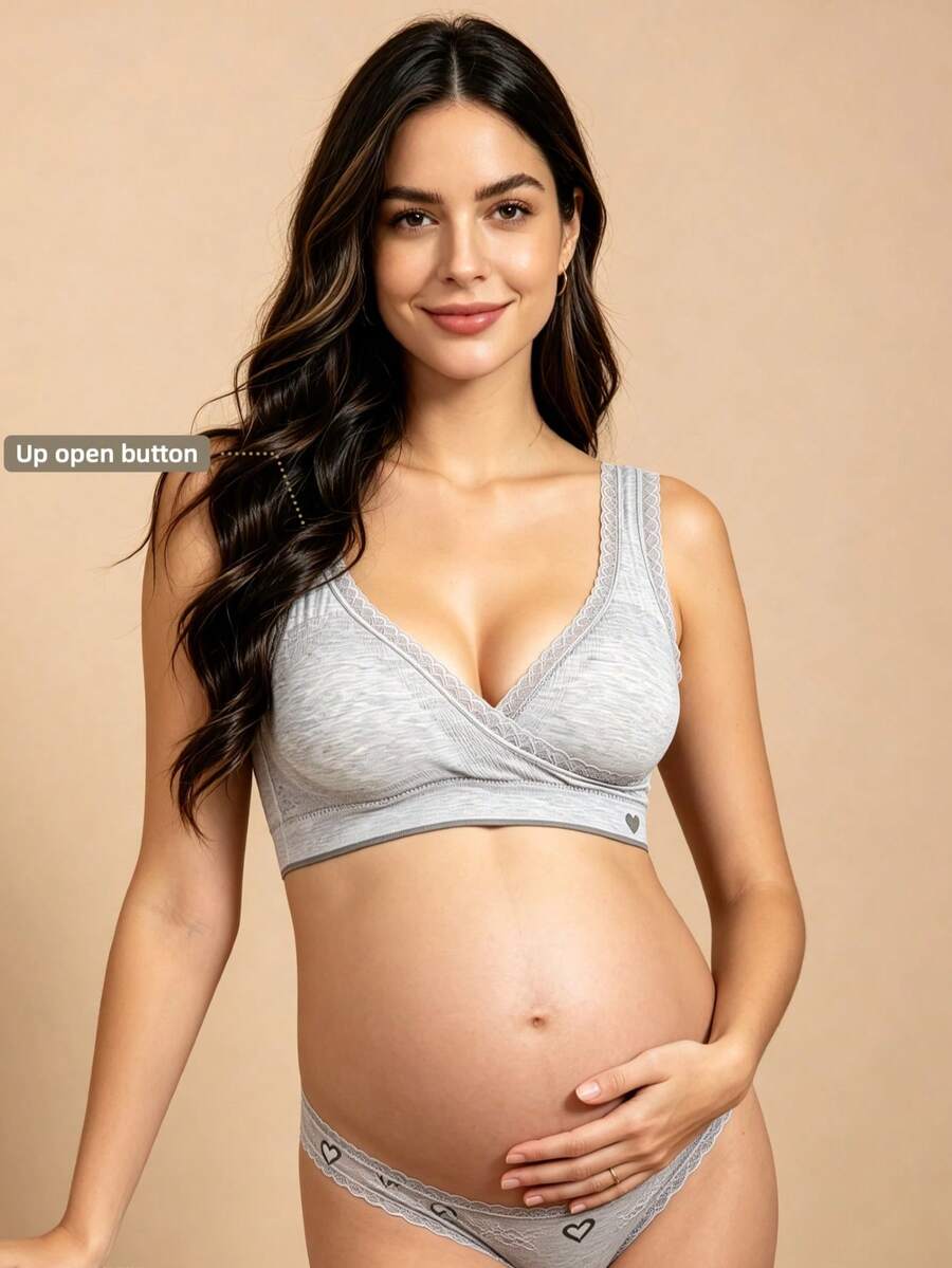 Hart & Haze 1pc Maternity Bra Blue Lace Cross Trim Seamless Nursing Bra, Cool Light Blue - Blue - View 1