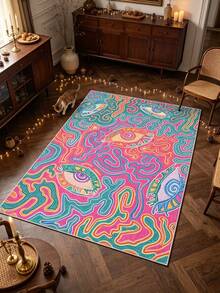 1 pieza Alfombra de sala de estar con patrón artístico de ojo rosa, alfombra engrosada, alfombra gruesa, alfombra de felpa, alfombra de otoño/invierno, alfombra engrosada, alfombra de sala de estar, alfombra, alfombra de área de sala de estar, alfombra de área pequeña, tapete, decoración del hogar, alfombra grande de sala de estar, alfombra redonda, decoración del hogar de sala de estar, decoración de la habitación, alfombra lavable - Multicolor - Ver 1