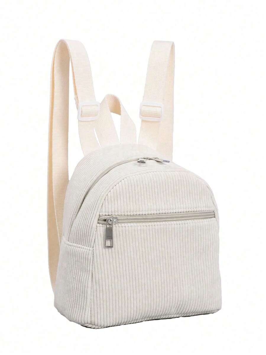 1pc Mini Cute Solid Color Corduroy Backpack, Suitable For Girls, Travel, Vacation, Holiday Gift - 米色 - 查看 1