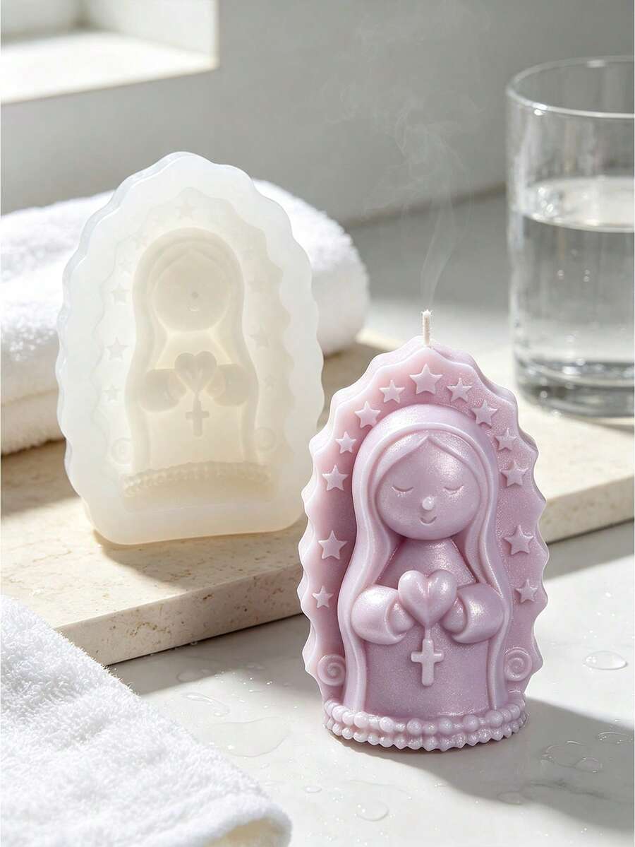 1pc Q-Version Praying Girl Scented Candle Silicone Mold, DIY Handmade Soy Wax Fragrance Decor, Plaster, Drip Glue, Resin Craft, High Temperature Resistant Mold - Praying Girl Mold - View 1