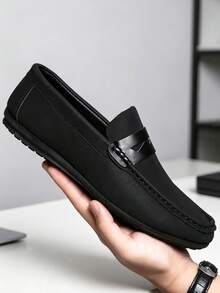 Plus Size Men's Leather Loafers, Luxury Brand Men's Business Casual Shoes, Breathable Original Versatile Driving Shoes - Black - View 3