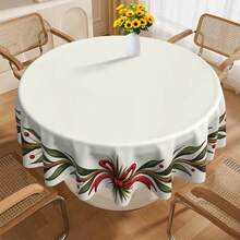 1/16 Pfirsichhaut Samt Material Tischdecke, weißer Hintergrund Design, Weihnachtspflanzen Kranz Dekoration, langanhaltend Innen- und Außenbereich Feiertagstischdecke, geeignet für Küche, Restaurant und Weihnachtsparty Dekoration, Feiertagsthema, Heimdekoration. - Verschiedenfarbig - Übersicht 4