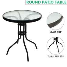 Crystals Tempered Glass Top Patio Table - Black - View 3
