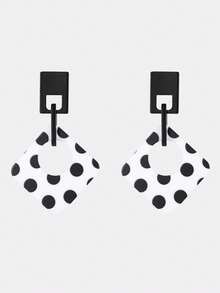 Kryxie 1 Pair Fashionable Elegant Exaggerated Polka Dot Geometric Earrings - Black and White - View 2