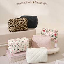 New Girl's Floral Quilted Makeup Bag, Portable Travel Skincare Toiletry Bag, Minimalist Large Capacity Soft Storage Bag - Storage Bag - View 1