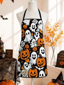1pc 55*68cm Halloween Themed Printed Fashion Apron, Unisex Adult Chef Cooking Workwear, Suitable For Kitchen Cooking And Painting, Adjustable Waistband, Suitable For Kitchen Cooking, Gardening, Halloween And Christmas Costumes, Pumpkin Picking Outfit - Multicolor - View 3
