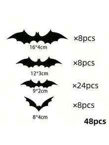 12/48/72/120/180pcs Halloween Wall Bat Decorations, Black Fake Plastic Bat Stickers, Suitable For DIY Halloween Room Decor, 4 Different Sizes Waterproof 3D Realistic Bats, Suitable For Home Window Halloween Party Decor - Black - View 17