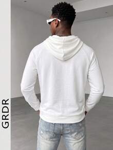 GRDR Men's Hooded Slim Fit Regular Shoulder Long Sleeve T-Shirt - White - View 8
