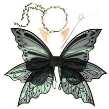 Glitter Fairy Wings Complete Set, Butterfly Wings Elf Ears Flower Crown Magic Wand Cosplay Halloween Accessories - Multicolor - View 6