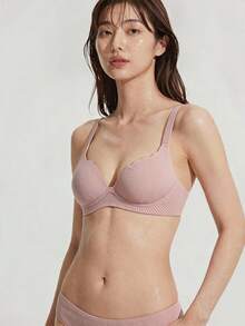Mystèrelle 女款灰玫瑰色縮胸內衣，無鋼圈提升豐盈小胸，無縫模杯內衣 [適合小胸]，舒適 - 淺粉色 - 查看 1