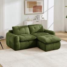 With Ottoman 2 Seat L Shaped Modular Sofa - Green Chenille - Free Assembly For Living Room - 綠色雙座 - 查看 3