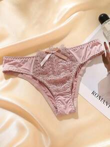 5pcs Sexy Lace Solid Color Triangle Panties, Bow Design, Comfortable Low Waist Underwear Set - Multicolor - View 2
