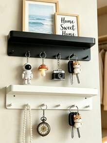 1pc Key Hook With 6 Hooks, Wall Key And Mail Holder, Wall Rack, Dual-Use Hook Rack - No Drill + Drill, Suitable For Entryway, Office, Living Room Decor, Behind Door Storage - Multicolor - View 1