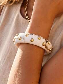 (Color Difference May Occur) 5/3/1pcs Simple Fashion Exaggerated Wide Rivet Round Geometric Asymmetrical Bracelet Set For Women, Sisters, Vacation, Date, Gift, Daily Casual, Party, Wedding - Multicolor - View 9