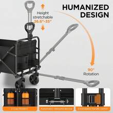 Portable 29.5" Collapsible Wagon Cart, Heavy Duty Folding Utility Wagon With 360lbs Load, All-Terrain Wheels For Camping, Beach, Garden & Grocery Shopping - 黑色 - 查看 4