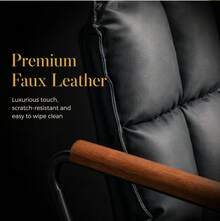 Home Office Desk Chair, Leather Ergonomics Computer Chair With Wheels And Oak Armrests, Height Adjustable Wheelchair With Swivel Function For Executives, 65 X 46 X 72 Cm - Black - View 11