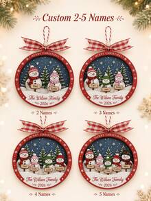 Custom Snowman Christmas Ornament, Festive Tree Hanging Decor, Personalized Family Name Holiday Keepsake, Farmhouse Home Decor, Customized 2-5 Names Christmas Tree Decoration, Customizable Christmas Gift For Family, Family Decoration, Merry Christmas - Style B - View 3