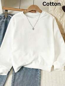 2026 Autumn Women's Custom Loose White Pullover Sweatshirt, Lemon And Letter Print, Vacation Casual Style - White - View 5
