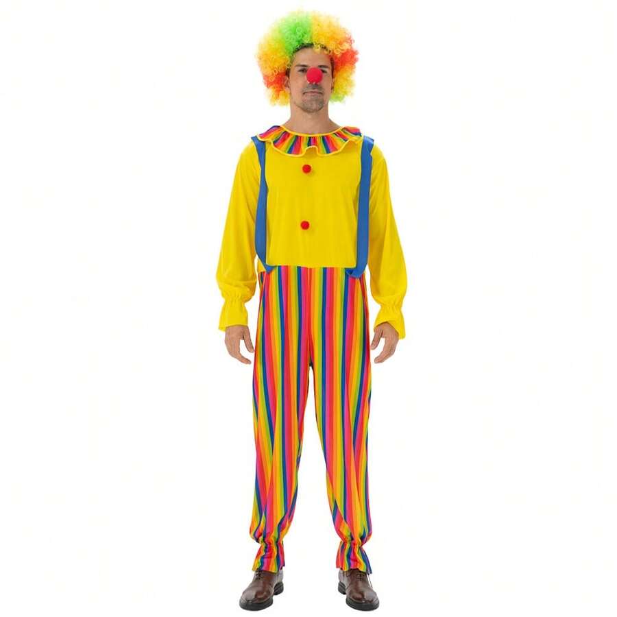 Adult Male Clown 2 In 1 Top Halloween Carnival Night Cosplay Costume Circus Bar Party Makeup Ball Character Performance Costume - Multicolor - View 1