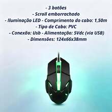 Kit gamer com teclado semi mecânico iluminação rainbow e mouse gamer LED USB com fio para jogos, estudos, trabalho e uso diário no computador ou notebook - Visão 7