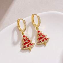 Women's Christmas Tree Jewelry Set, Gold Red Enamel Rhinestone Pendant Necklace And Hook Earrings, Holiday Party Christmas Gift - Gold - View 9