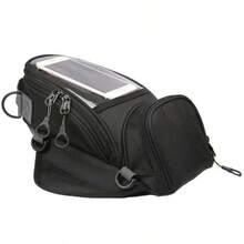 1pc AM ROAD FOX Motorcycle Tank Bag, Black Polyester Fabric, Waterproof Magnetic Design, With Touchscreen Navigation Window, Multi-Functional Portable Riding Handbag, Practical Street Bike Accessory - A - View 5