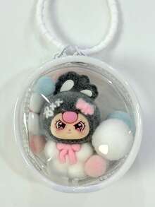 1 Set Dopamine Flocked Rabbit Flocked Doll With Round Transparent Bag Charm, Fur Ball Silicone Lanyard Bag Pendant, Birthday Gift, Party Favor - Multicolor - View 19