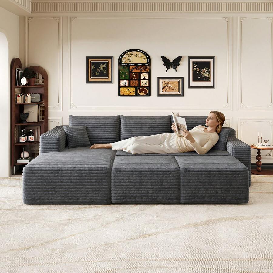 Sofa Grey Made Of Fabric For Living Room And Lounge - 深灰色 5 座 - 查看 1