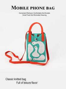 Bolso de teléfono de punto con diseño de animales de dibujos animados para mujer, bolso de mano mini, bolso cruzado, múltiples patrones disponibles, bolsa de compras, bolsa de regalo para vacaciones, adecuado para todas las estaciones - Multicolor - Ver 14