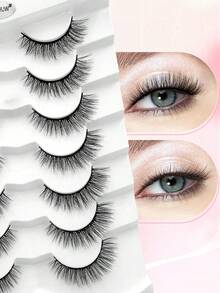 ENCHUW 7 Pairs Fluffy Lashes Wispy Cross Eyelash Soft Long Thick Volume Eyelashes Dramatic False Eyelashes Eye Lashes - Black - View 4