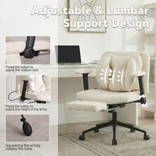 Home Office Chair, Swivel Chair, Adjustable Height Desk Chair With Footrest, Load Capacity 150kg, Gaming Chair With Armrests, Casters, For Home Office, Beige - Beige - View 7