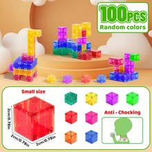 50/75/100pcs Magnetic Building Blocks, Multi-Color, Stackable Party Toys, Vibrant Colors For Sensory Learning, Portable Travel Toy, Random Color - Multicolor - View 14