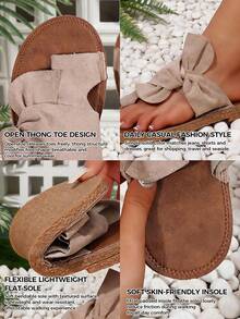 Women's Comfortable Rainbow Bow Decor Massage Bottom Flat Sandals, Colorful Beach Flip Flops,Spring Summer Outfits - Khaki - View 4